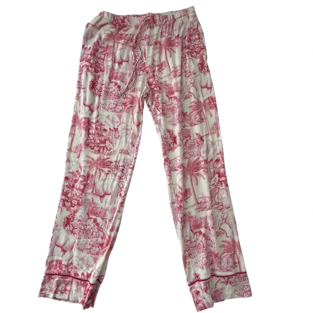 The Cat’s Pajamas Palm Grove Toile Pink Pima Knit Pajama Set Size M Vacationcore - Picture 10 of 15